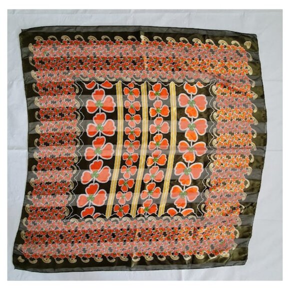 Orange & Green 3 Leaf Clover Shamrock Scarf 39" X 41" - Picture 3 of 6